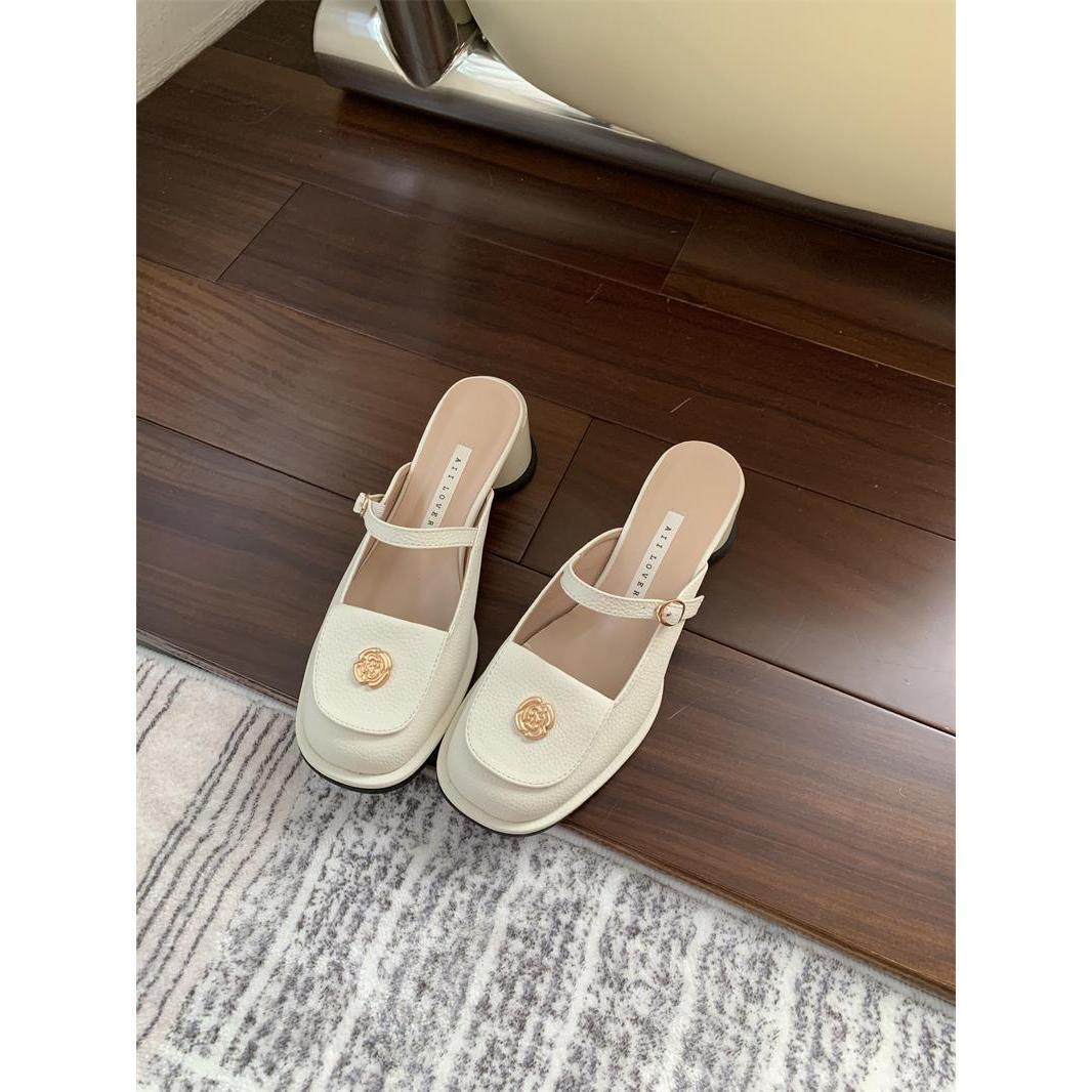 

Small gold buckle bag head Mary Jane shoes, small fragrant style light mouth thick heel sandals 2025 summer new women s shoes French high heels 39 белый