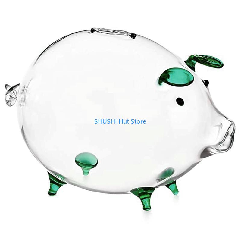 Свинья Свинка Копилка Коробка для сбора монет Прозрачное стекло Сувенир Рождение D57B зелёный