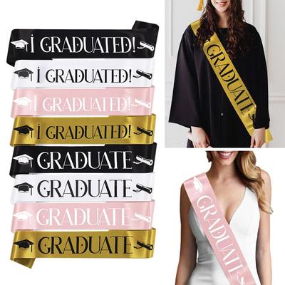 Gold Glitter Letter I GRADUATED Sash Ornament Unisex Graduation Belt Scarf Etiquette Belt Graduate Shoulder Strap
