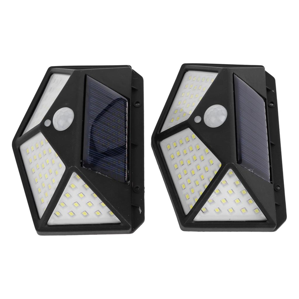 2 Pcs Solar Motion Sensor Light 4 Sided 100 LEDs High Brightness Waterproof Outdoor Solar Wall Lamp