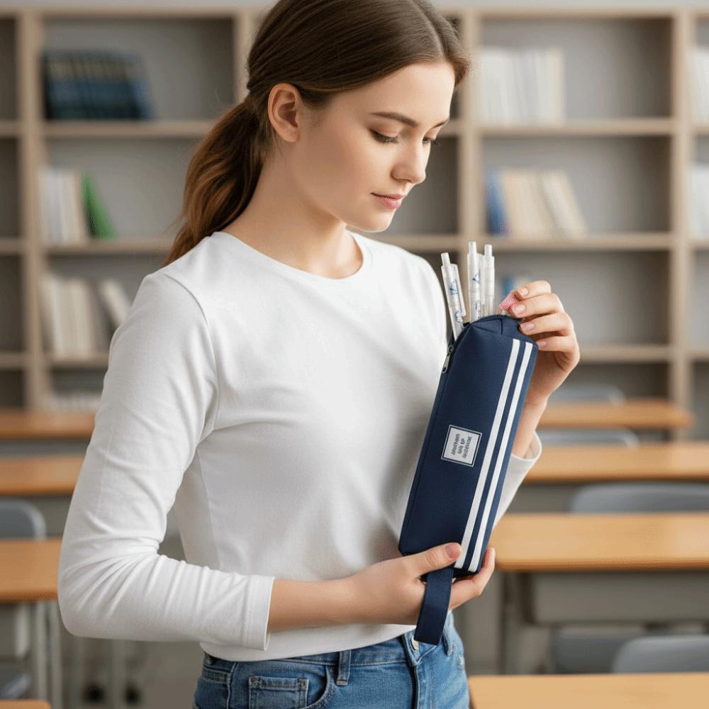 Canvas Large Capacity Pencil Case Portable Pencil Box Stationery Supplies Pen Bag For Girls Boys