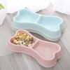 Plastic Bone Shape Cat Double Bowl Anti Rollover Cat Feeding Bowl Cat Food Drinking Tray  Indoor