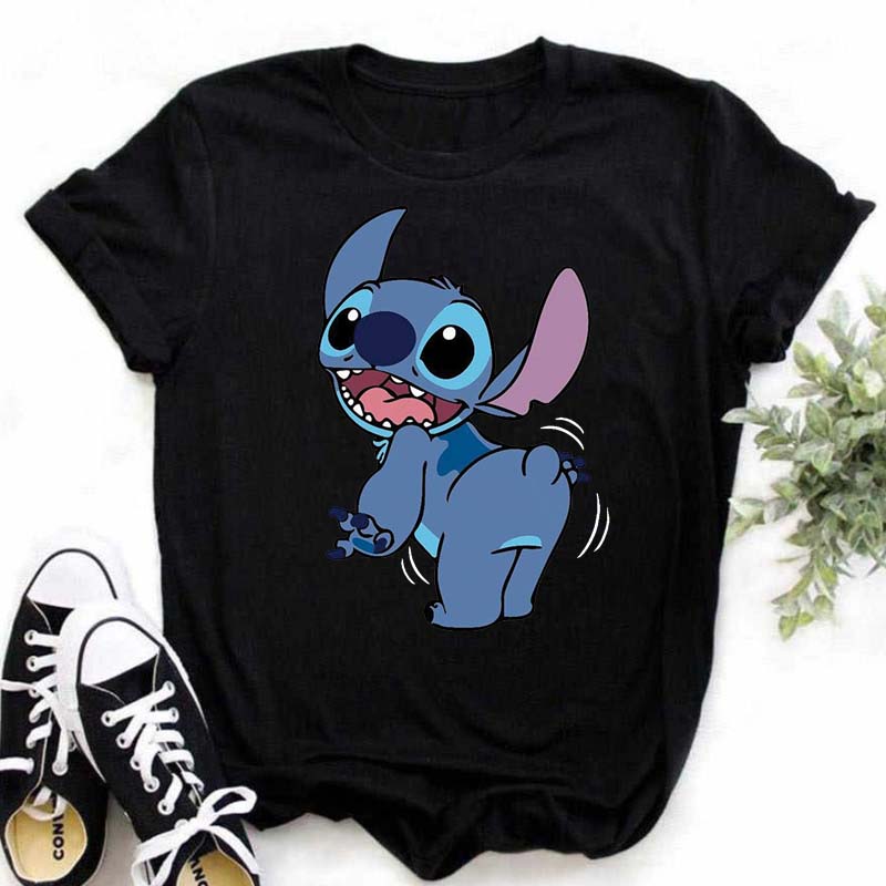 Disney Lilo Stitch Cute Cartoon Print Women T-Shirt Summer Streetwear Short Sleeve T Shirt Fashion Casual Female Clothes Tops