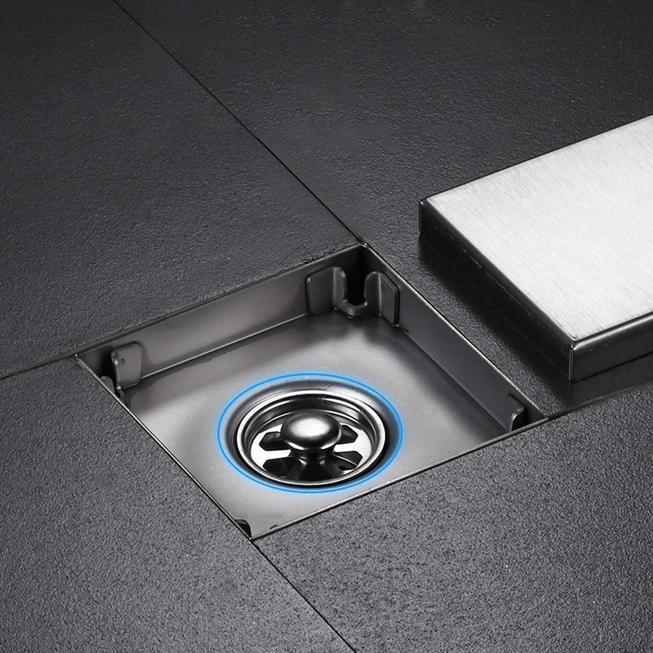 Invisible Floor Drain 304 Stainless Steel Black Brushed Bathroom Shower Drainage Square Waste Filter Floor Drains 10/11/12/15cm