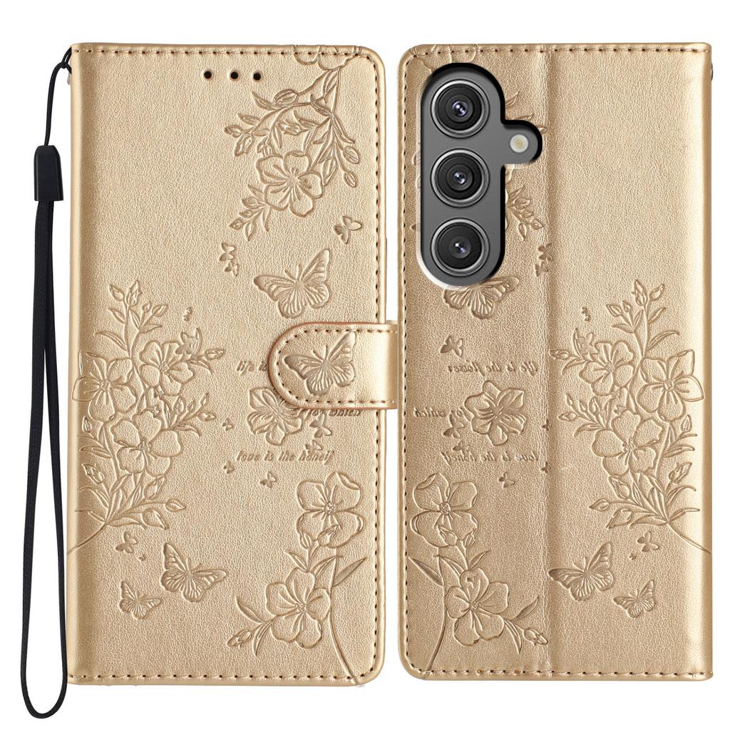 For Samsung Galaxy S24+ Case Butterfly Floral Imprint Leather Phone Cover with Wallet
