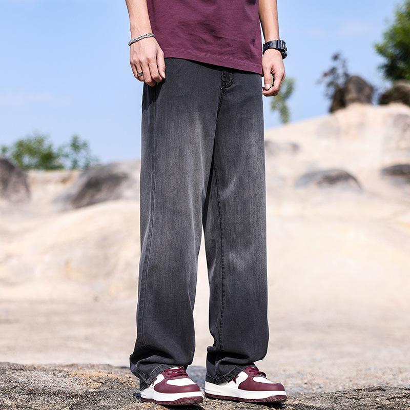 JYL Thin jeans men's rookie wide straight wide trousers long scrubbed for young people.