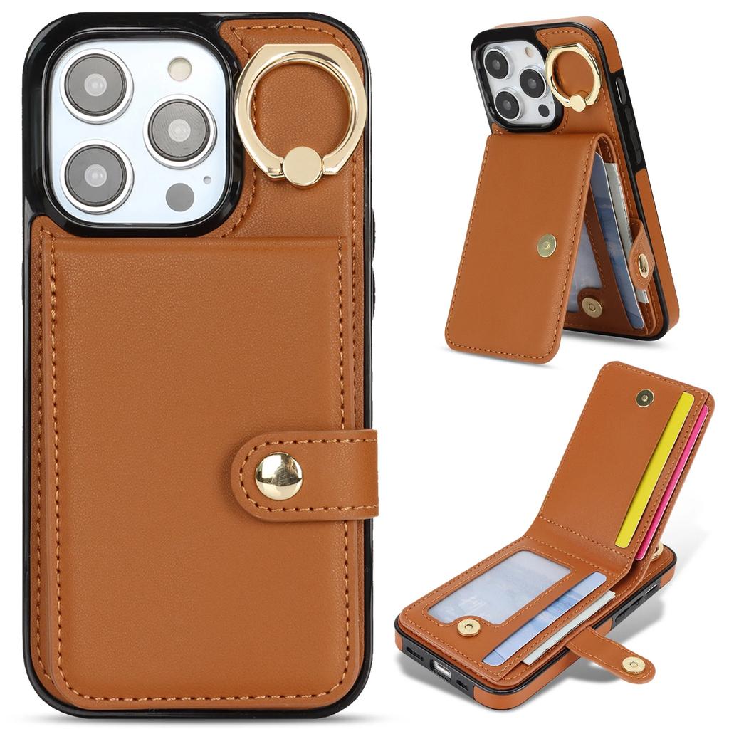 Ring Holder Vertical Cards Solt Leather Wallet Case For iPhone 15 Pro Max 14 Plus 13 12 11 XR XS 7 8 SE 2022 Stand Bag Cover