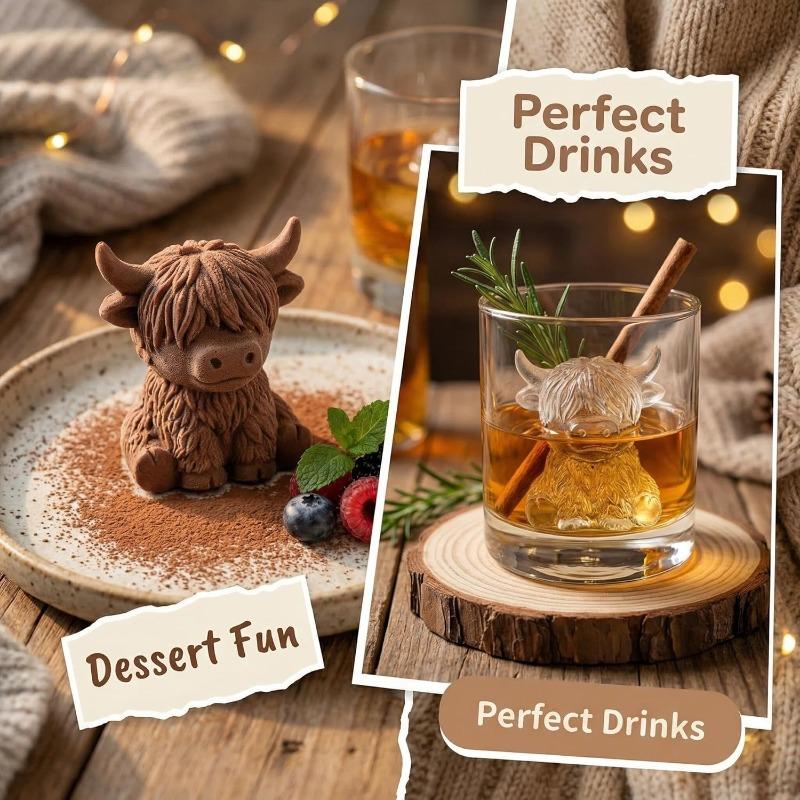 Highland Cow Silicone Mould 6 Compartments Animal-Shaped Ice Tray for Diy Fondant Cake Chocolate Mold Ice Cube Cake Mould Baking
