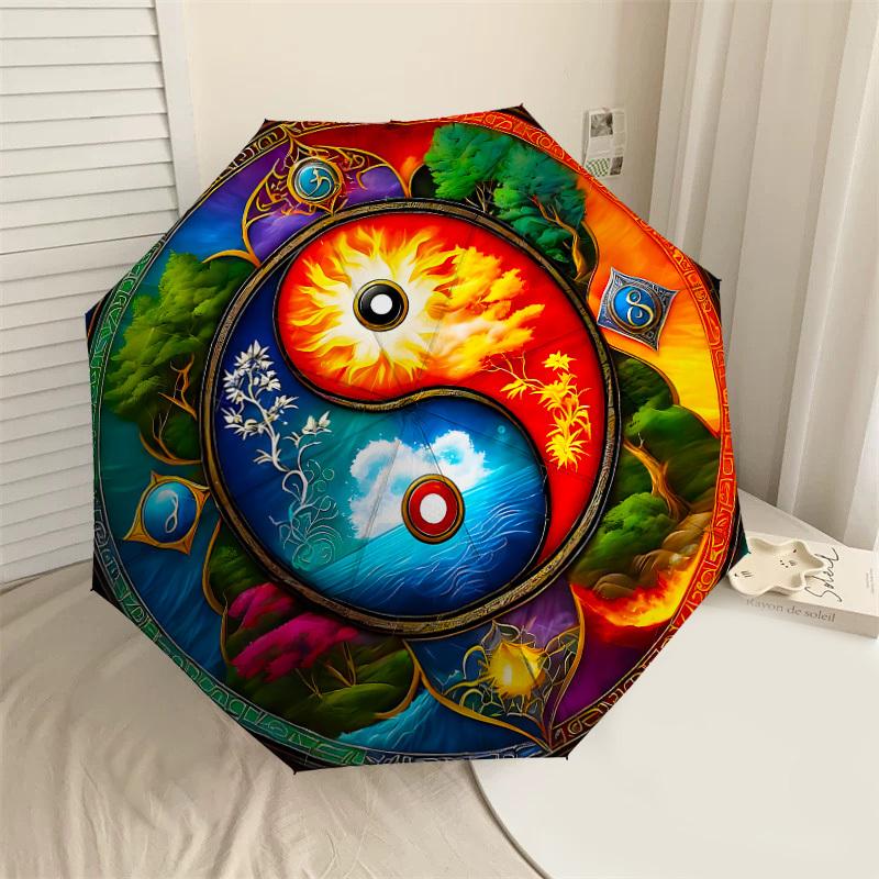 

1PC Yin Yang Balance Automatic Open/Close Umbrella with Windproof, 8-Rib Sturdy Canopy, Durable Ribs, Fashionable Design, Outdoor Accessory, Fun Prin,