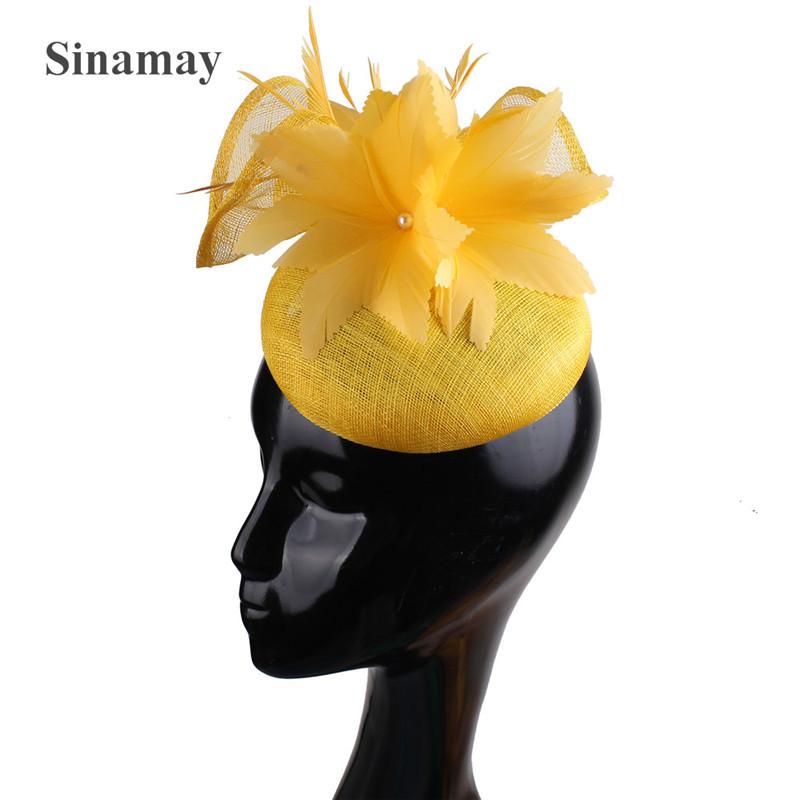 European And American Style High-Quality Hemp Yarn Headgear Catwalk Bride Feather Hair Accessories Party Dress Top Hat