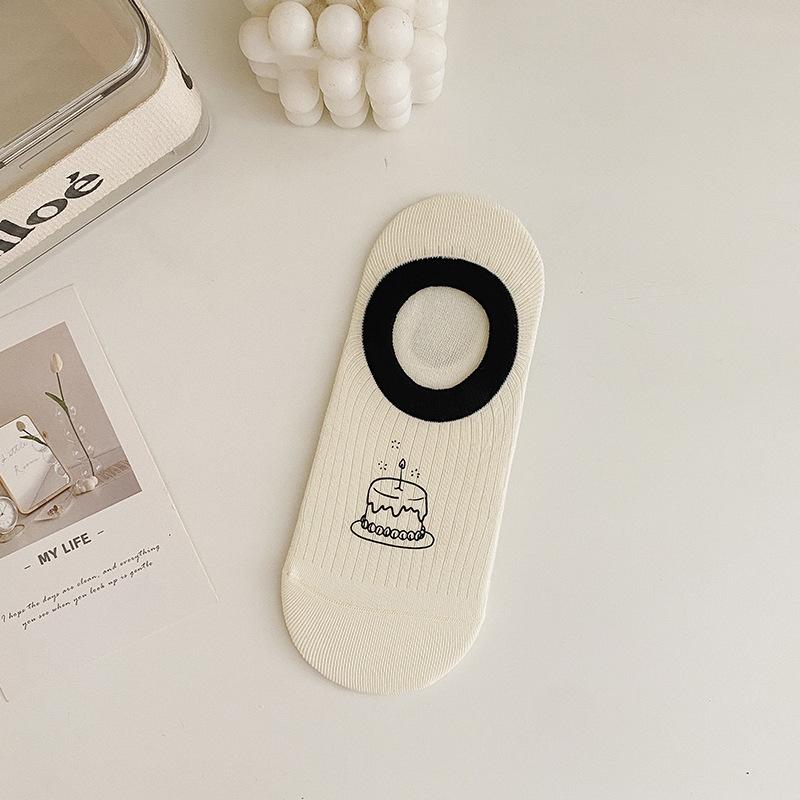 Summer Thin Boat Socks for Women, Cotton Socks, Breathable Short Socks, Summer Cartoon, Shallow Mouth, Non-dropping and Invisible Socks