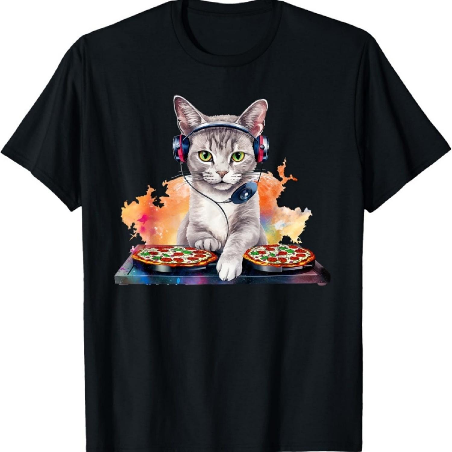 Космический Кот Диджей Пиццы - Межзвездный Кошачий DJ Футболка1 S