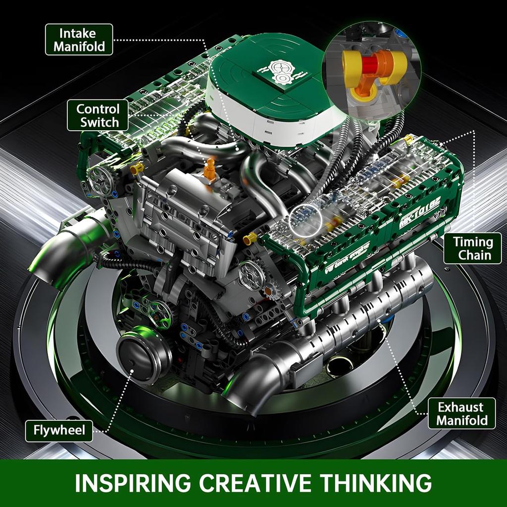 MOULD KING 10182 Technische Auto Spielzeuge Der Motorisierte V8 Panzermotor Baustein Bausatz Panzermotor Stein Kinder Weihnachtsgeschenk