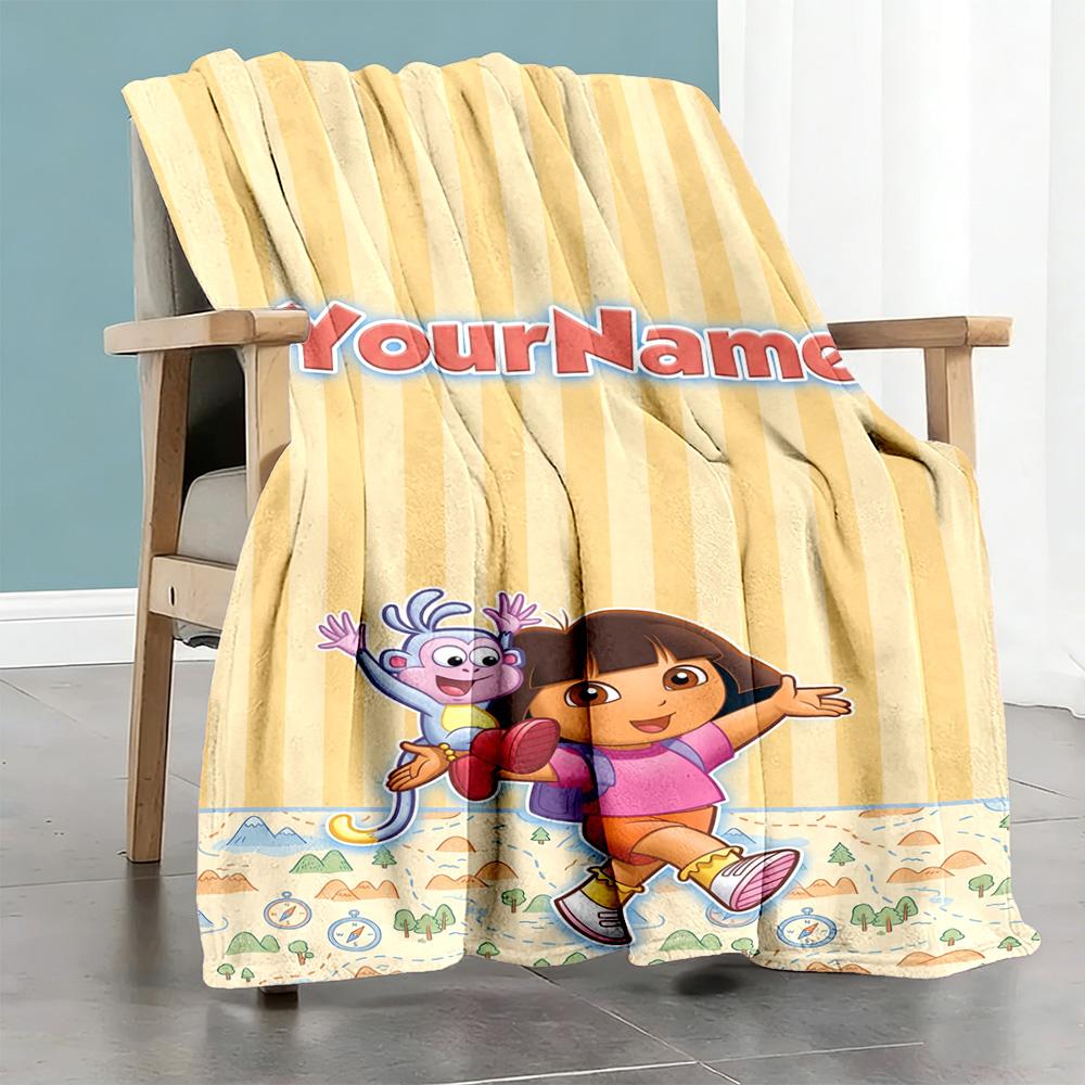 Dora Explorer Customize Your Name Blanket Gift Personalized Blanket Ultra-Soft for Seaside Home Decor Picnics Office Ideal for All Seasons