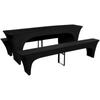 Day and Night - 3 Black Stretchable Covers for Table and 2 Benches 220x50x80 Cm