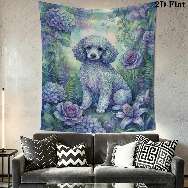 Poodle Wall Tapestry Aesthetic Wall Hanging Printed Fabric Blanket Decorative Tapestries for Bedroom Living Room Home Decor