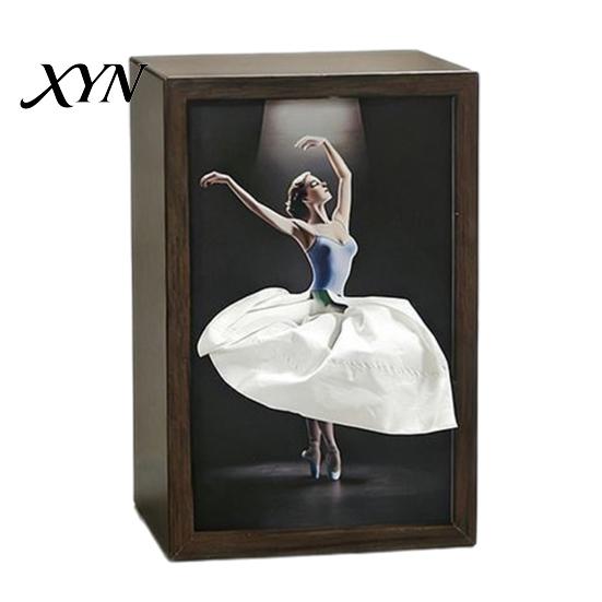 Creative Dress Design Tissue Box Walnut Wood Box, with Artistic Ballet Dancer Skirt Design, Multipurpose Paper Towel Holder for Home Decor Entryway