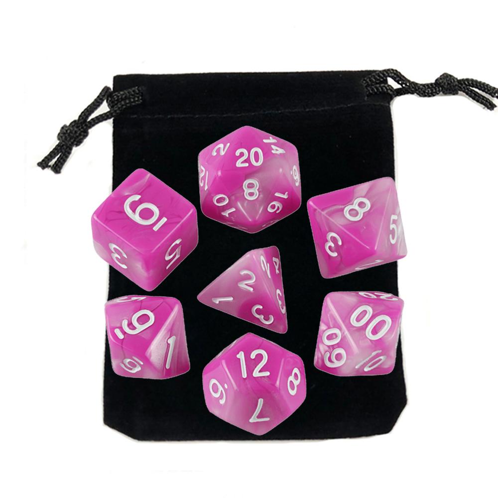 7-pack Dice with Carryall D4 D6 D8 D10 D D12 D20 Polyhedral Board Game Pieces