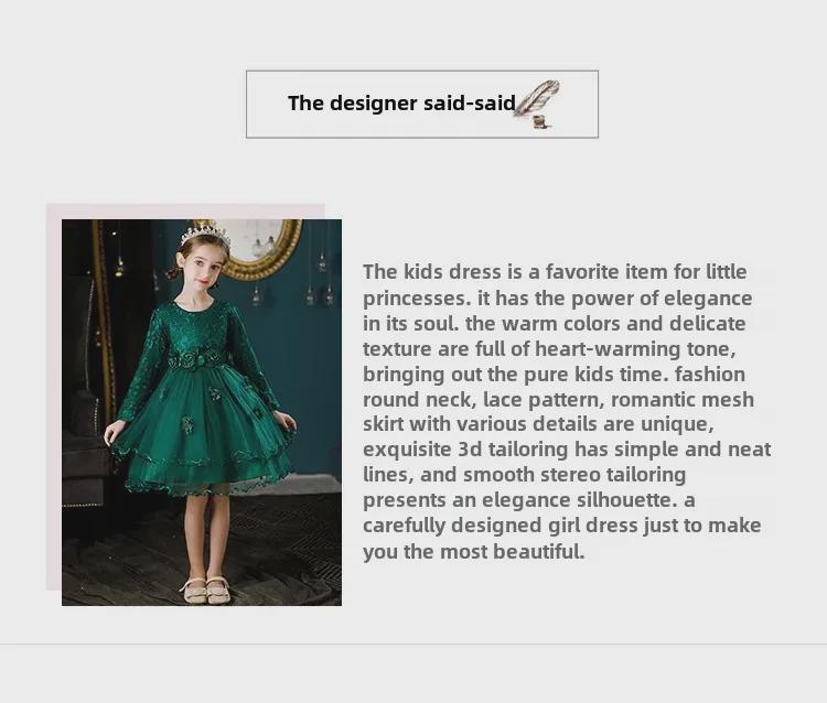 Cross-Border Long-Sleeve Flower Girl Princess Dress with Fluffy Tulle Skirt - Wedding and Performance Children's Costume