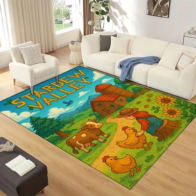 3D Stardew Valley Farm Map Game Cartoon Carpet Rug for Living Room Bedroom Home Sofa Decoration,Kid Play Non-slip Floor Mat Gift