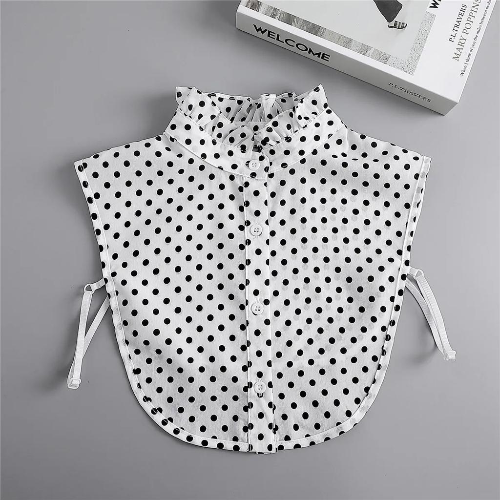 Cotton Front Tie for Women Polka Dots Fake Collar Laides Lapel Detachable Collar Shirt Female False Collar Necklace Dress Decor