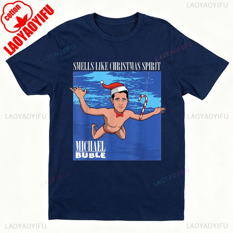 Michael Bubl Christmas Spirit Camiseta Blanco Adult Unisexs Graphic Tshirts Crewneck Regular Short Sleeve Street Fashion Tee