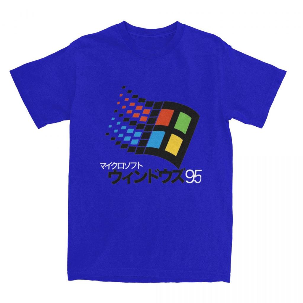 Windows 95 Japanisches Katakana Retro Logo T-Shirt Harajuku T-Shirts Kurzarm Vintage T-Shirt Sommer Baumwolle Übergroße Kleidung