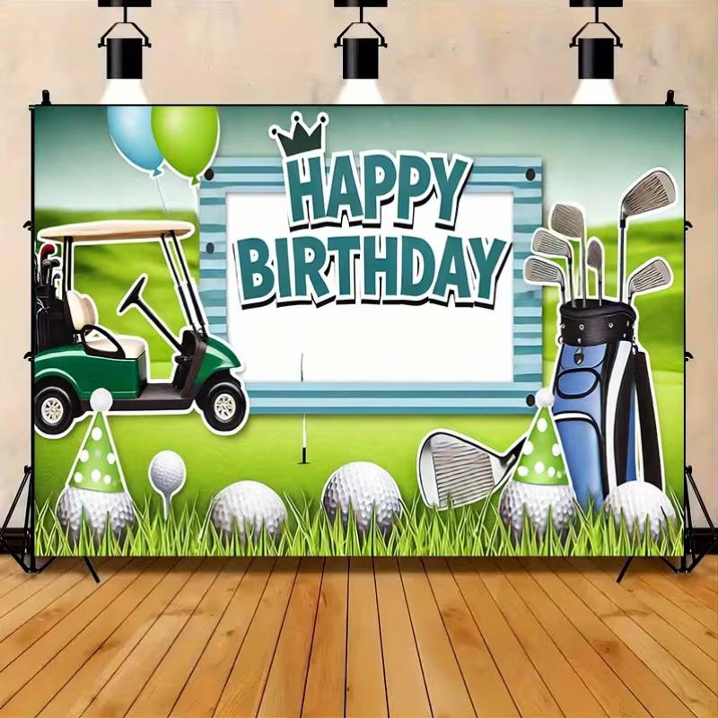 Carrello da Golf 2D Mazza Palla Buon Compleanno Sfondo Erba Verde Banner Sfondo Foto Sportiva