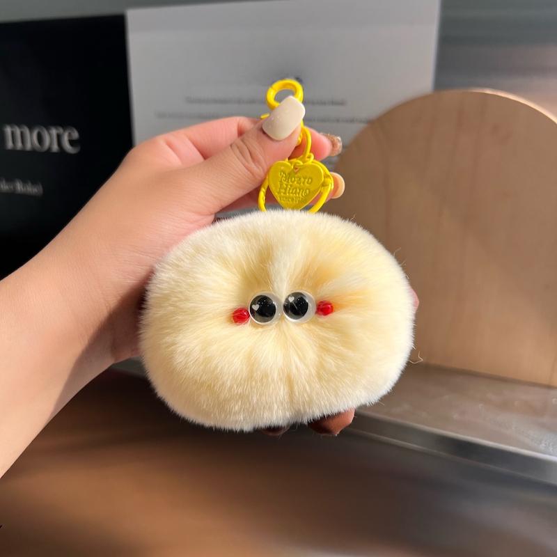 [Cute Buns] Rex Rabbit Hair Car Keychain Pendant Ins Internet Celebrity Hair Pom-pom Bag Pendant Gift