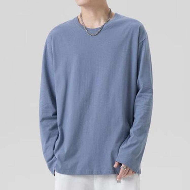 T-shirt da uomo morbida traspirante vestibilità comoda pullover maglietta girocollo manica lunga tinta unita per casa palestra abbigliamento da strada top