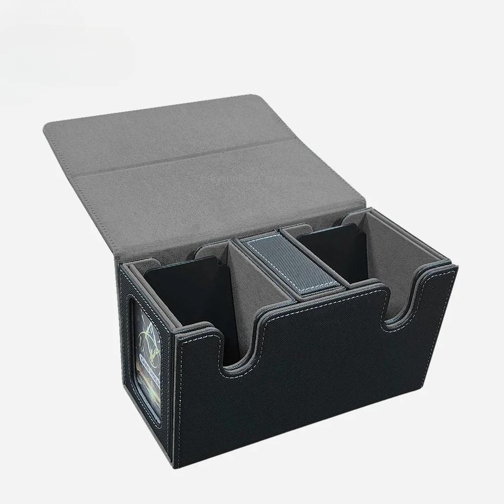 Durable Card Storage Box with Dice Tray 200+ Double Sleeved Cards Design for MTG Commander Deck Box with Sideloading Card Tray