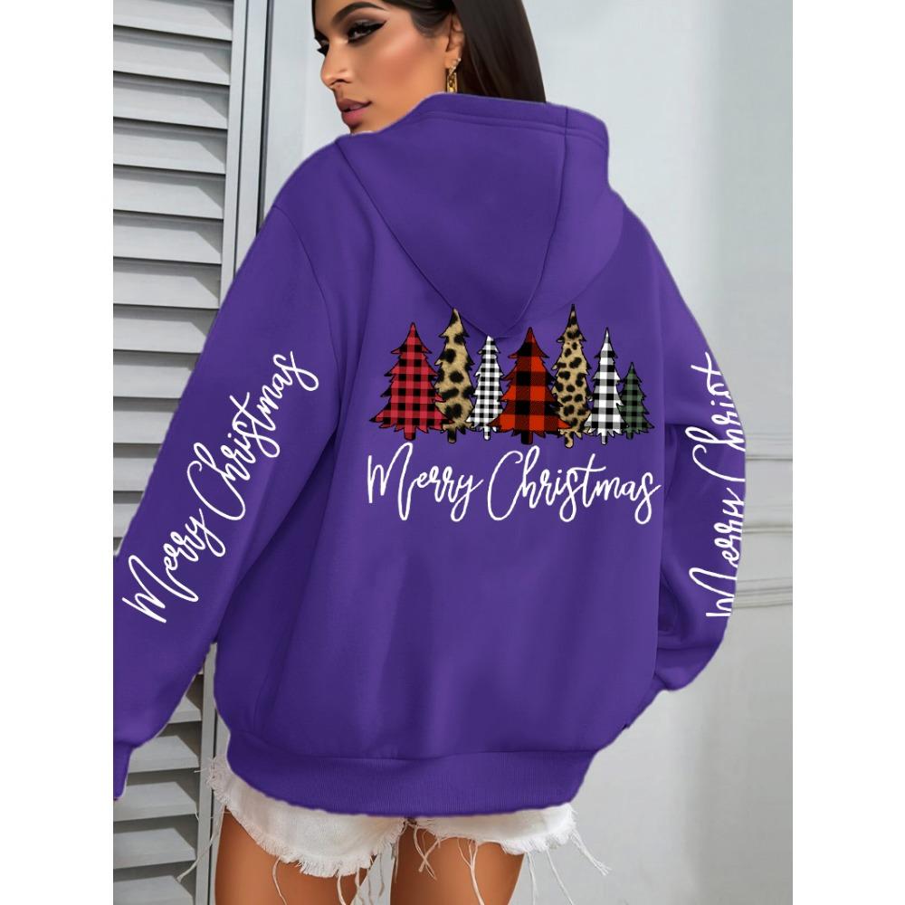 Merry Christmas Leopard Plaid Trees Prints Women Hoodies Loose Hoody All-Match Pocket Pullovers Autumn Hip Hop Streetwear