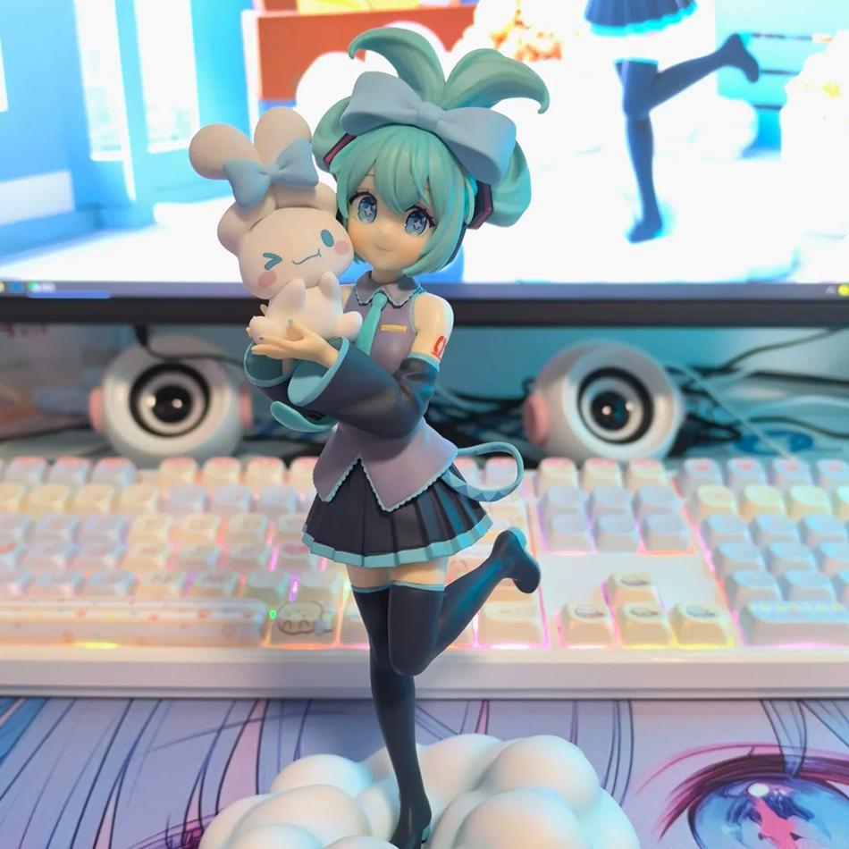 Anime Hatsune Miku X Cinnamoroll Figure Co-branded Doll Car Ornaments PVC Model Toy Birthday Gifts In Stock
