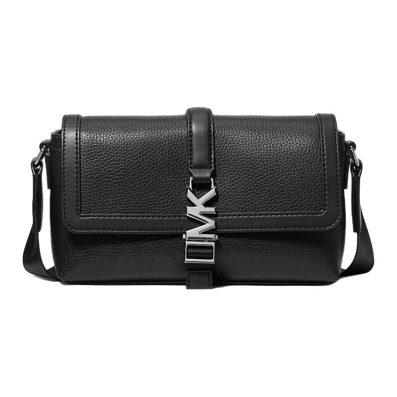 MICHAEL KORS Cyrus Metal Brand Logo Pebbled Leather Crossbody Bag Regular Men s Black чёрный