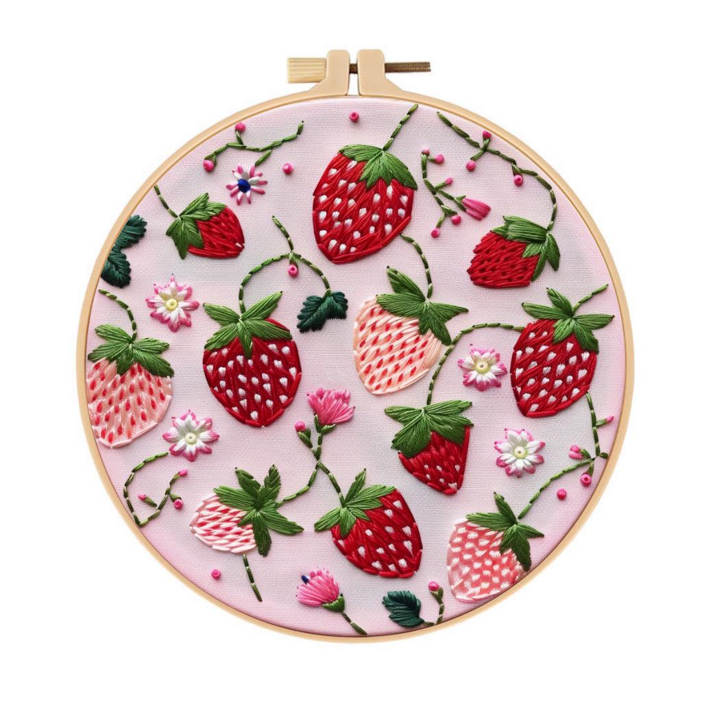 1set Cherry, Strawberry, Watermelon, and Orange Pattern Embroidery DIY Kit - Suitable for Beginners. Handmade Embroidery Fabric Material Set.