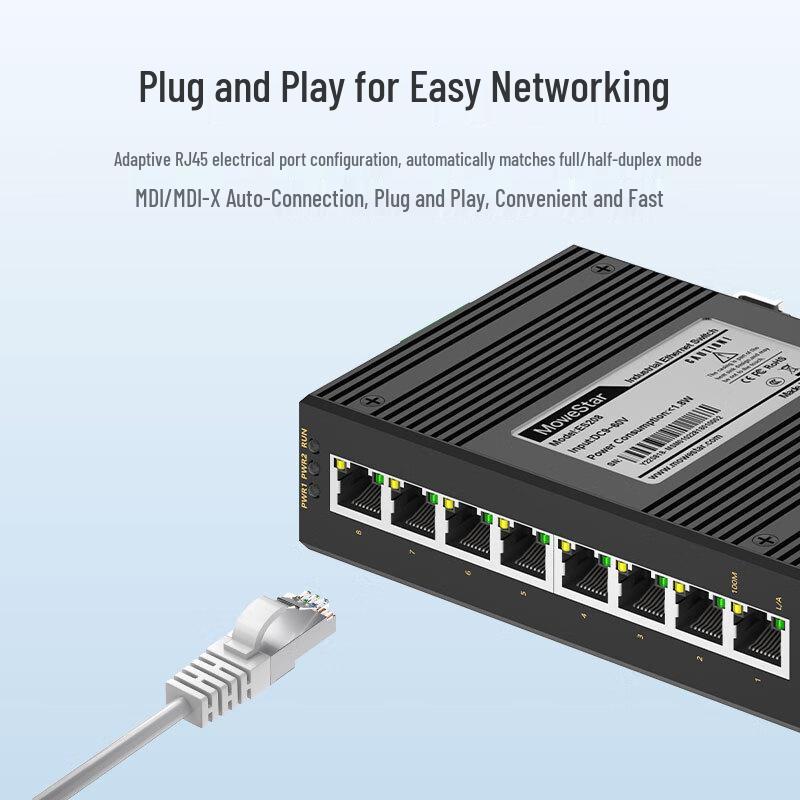 MoweStar ES208 8-Port 100Mbps Industrial Ethernet Switch