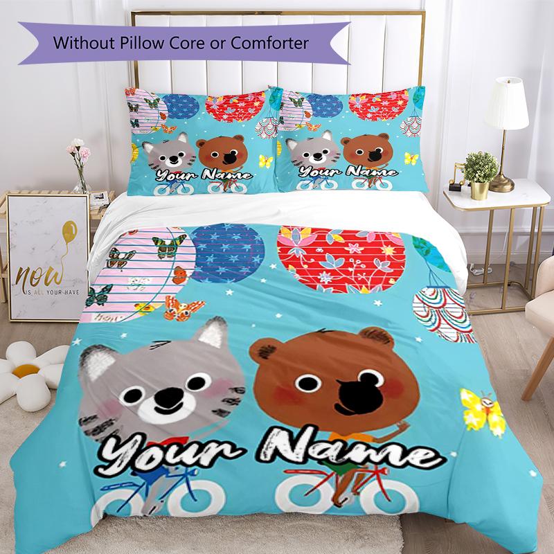 3pcs Custom Name Mouk Bedding Set Duvet Cover Closure Includes 1 Duvet Cover & 2 Pillowcases, Soft and Comfortable for All Seasons.