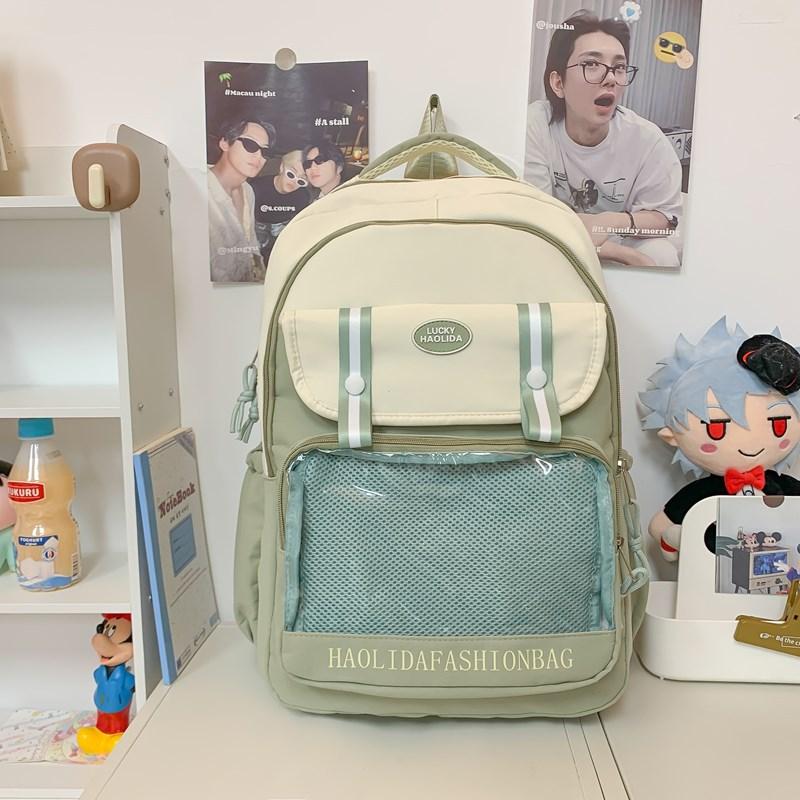 ins bar pain bag contrasting color schoolbag middle school student backpack large capacity college style transparent schoolbag
