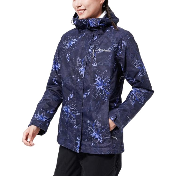 Columbia Letter Print Detachable Cotton Liner 3 In 1 Waterproof Jacket Women jackets Navy-Blue WR0635-467