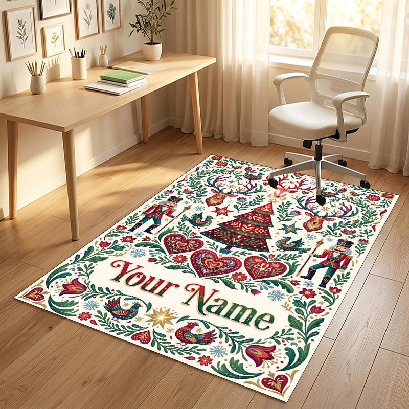 Christmas Theme Soft Crystal Velvet Rug Custom Name & Text Print Non Slip Floor Rug for Bedroom Living Room