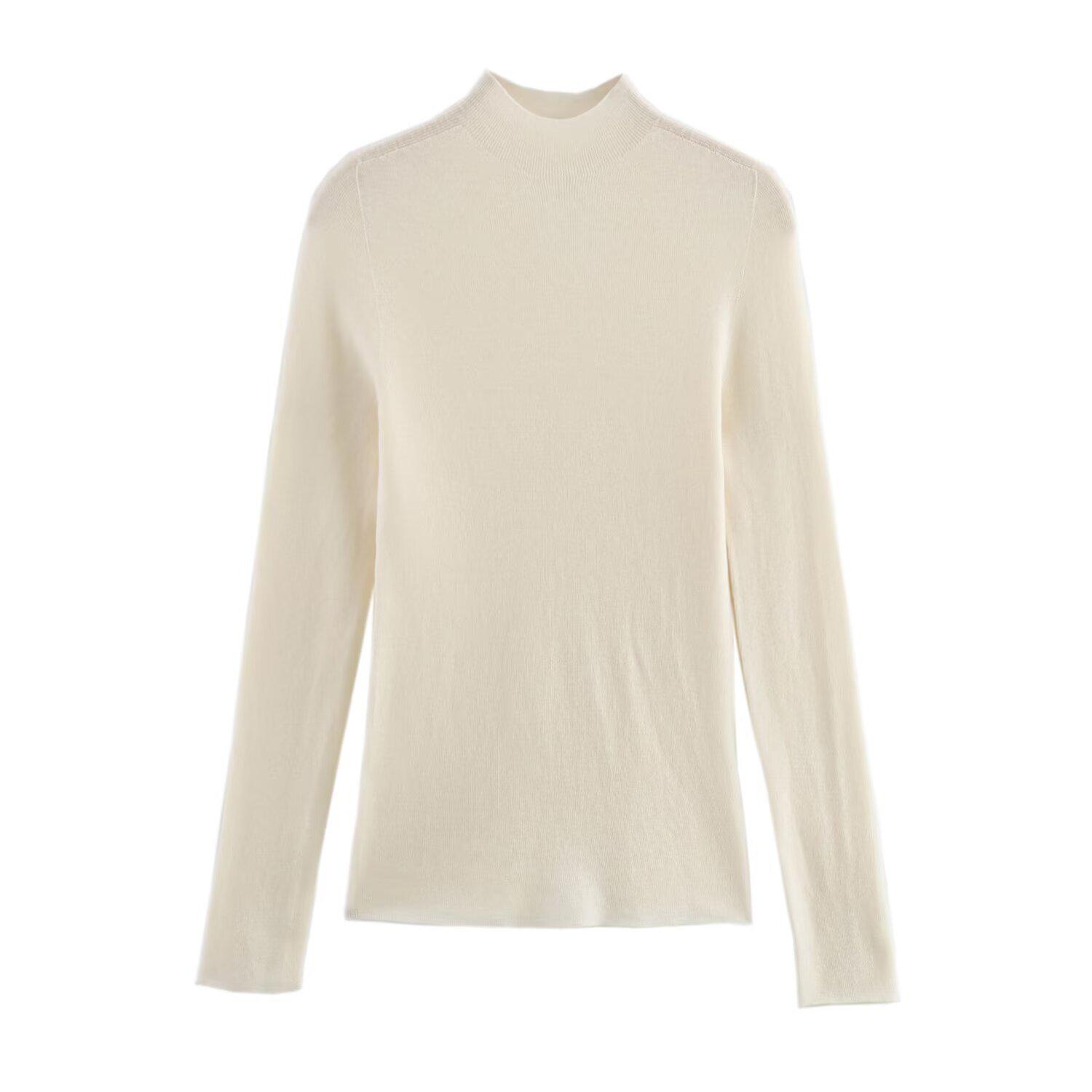 

Зима 2024 Женский свитер базовый вязаный однотонный в европейском и американском стиле с полувысоким воротником One Size грязно-белый