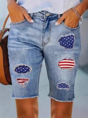 Women's Denim Bermuda Shorts with Patches
