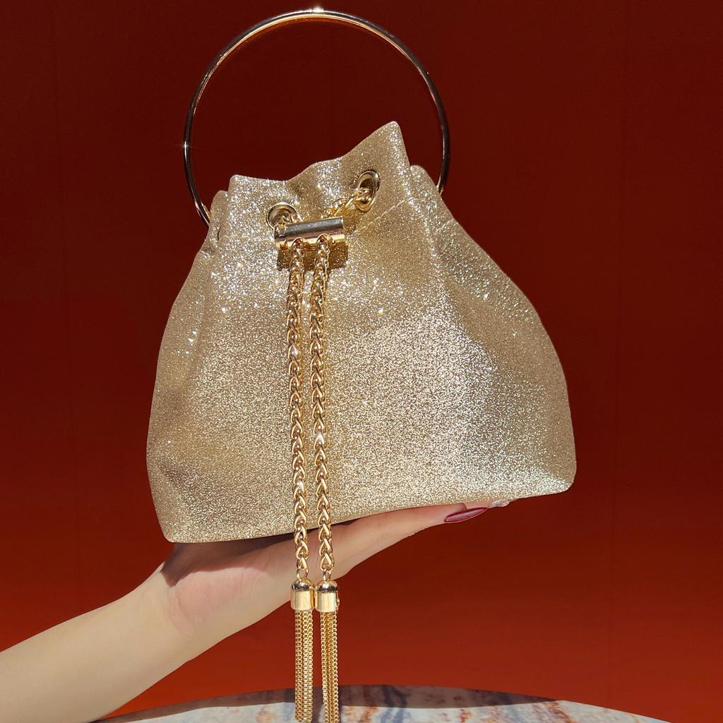 High-end, Shiny Handbag, Exquisite Dinner Bag, French Bucket Bag, Luxurious Chain Bag for Women Casually