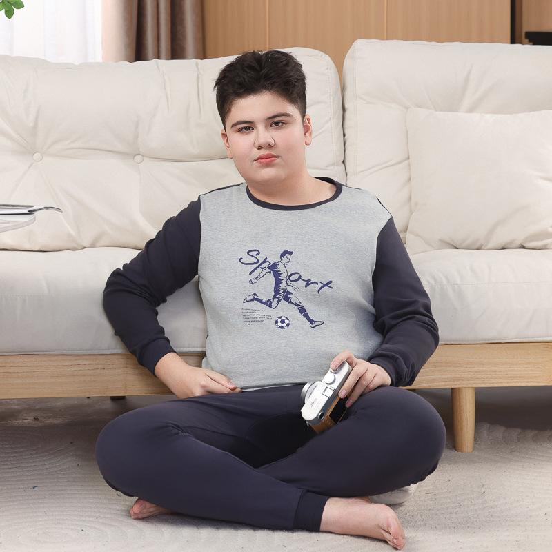 Fat children's long johns boys' pure cotton plus fat boys' warm older children's full cotton sweater children's underwear set