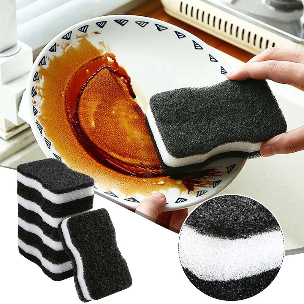 5PCS Sponge Rub Black Dish Sponge Scouring Pad Kitchen Cleaning Sponge Wiping Loofah Household Merchandises Cleaning Brushes