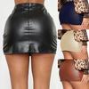 Jednokolorowa spódnica mini z ukrytym zamkiem Faux Leather Wysoka talia Spódnica Skinny z rozcięciem Streetwear