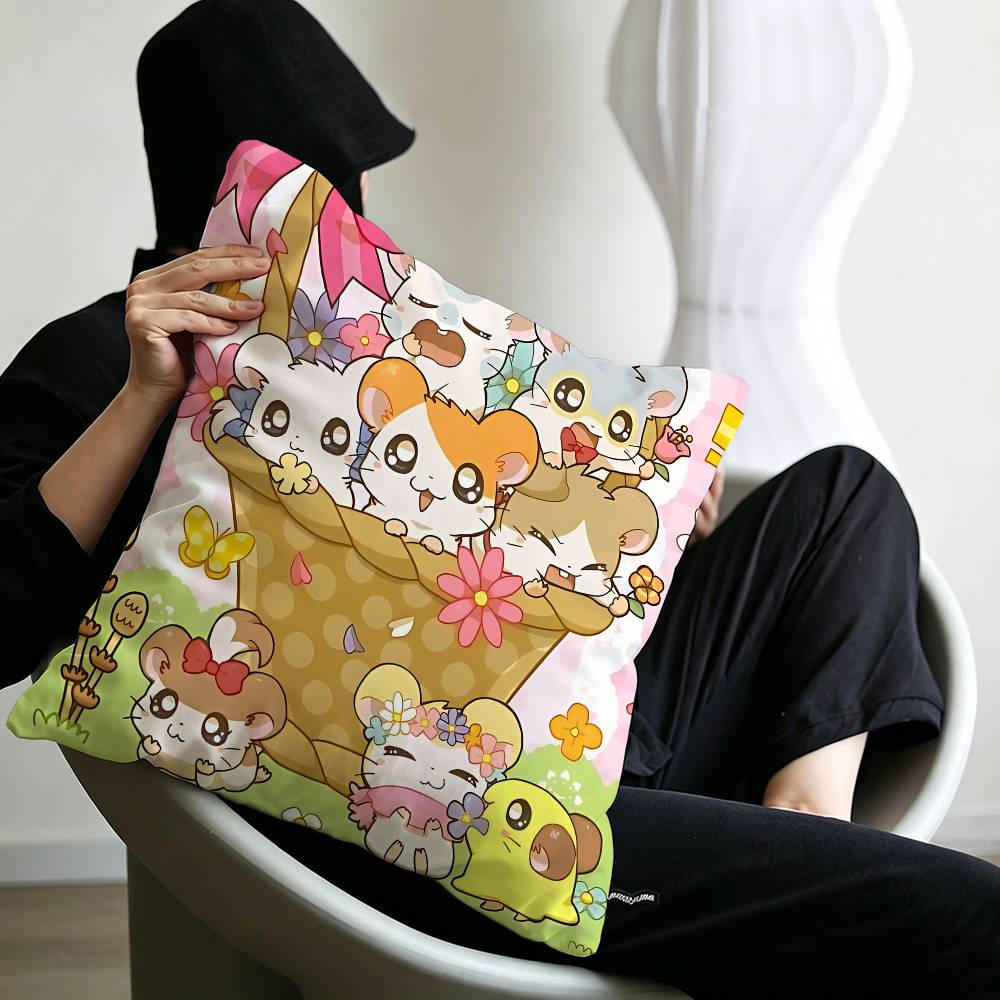 Cute Anime H-Hamtaro Cushion Cover Pillowcase Upholstery Sofa Throw Pillow Home Decor Pillowcas