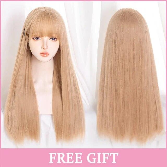 Perruques synthétiques Lolita longues ondulées noires et roses pour femmes, perruque de Cosplay avec frange, résistante à la chaleur pour Halloween et noël