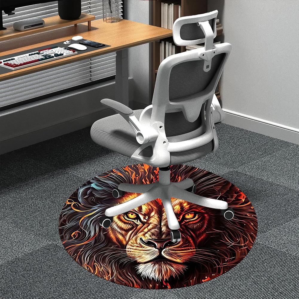 

1pc Lion Flame Office Round Area Rug, Indoor Mat Suitable ForOffice, Under Office Chairs Bedroom Living Room Home Decor, Room Deco n53 80cm by 80cm