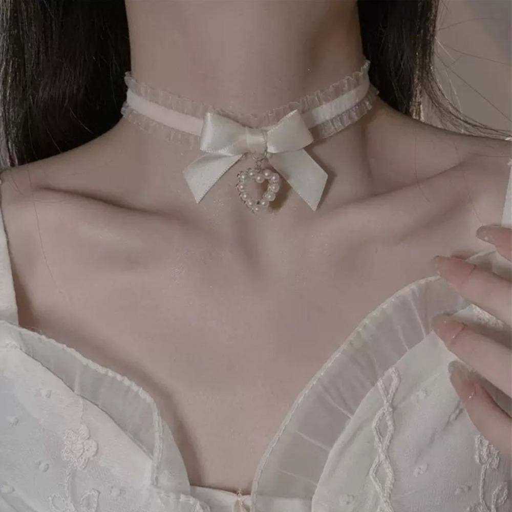 

Gifts Sweet Cool Lolita Necklace Cosplay Cute Y2K Ribbon Necklace Party Bowknot Charm Choker Photo Shoot